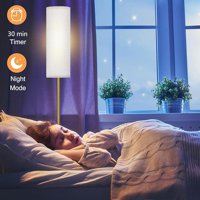 Smart LED Floor Lamp with APP Control & RGB Colors - Dimmable Standing Lamp for Living Room, Bedroom, Gaming - Remote, Timer, 9W Bulb Included, 67" Modern Tall Lamp (Gold)