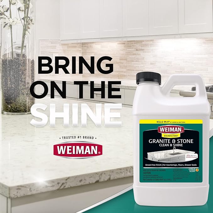 Weiman Disinfecting Granite Cleaner and Polish - 64 Ounce (2 Pack) Safely Cleans and Shines Granite Marble Quartz Quartzite Slate Limestone Corian Laminate Tile Countertop