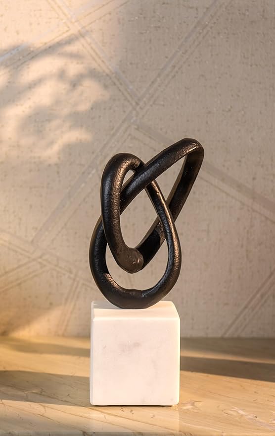 Cruiser’s Caché Entwined Love Sculpture, Artisan-Made Cast Aluminum with Black Anthracite Finish, Natural Marble Base, 10"