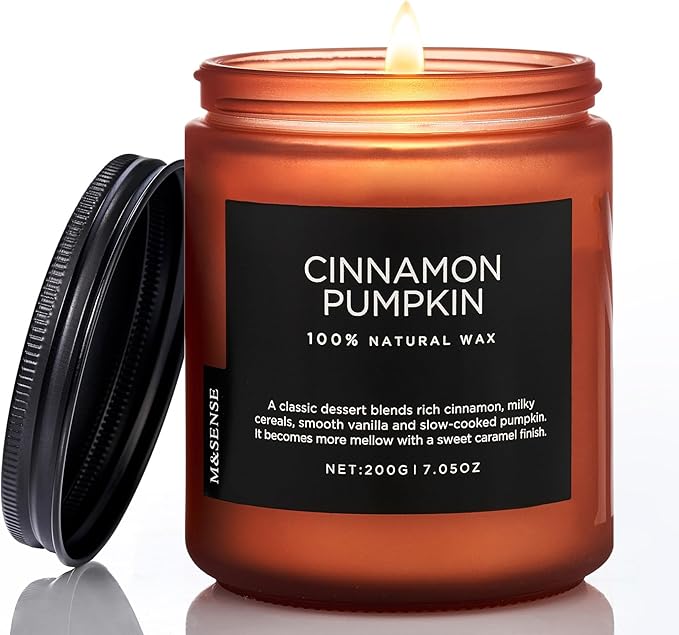M&SENSE Cinnamon Pumpkin Fall Scented All Natural Soy Wax Candles for Home Scented, Cotton Wick Autumn Long Burning 7.05oz 50 Hours Burn Time, Jar Candle Gift for Men and Women