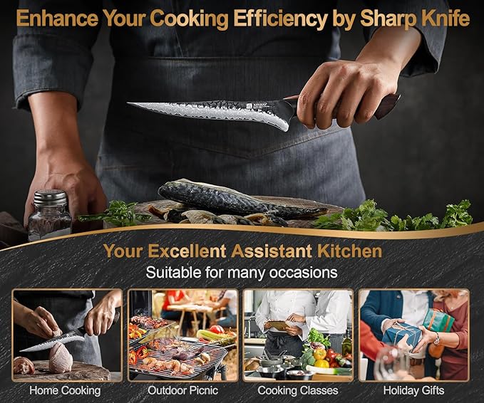 XINZUO 7.5 Inch Fillet Knife For Fish,Damascus Super Steel Boning Knife For Meat Chicken Cutting, Professional Sharp Kitchen Fishing Fillet Knife With Ergonomic Handle