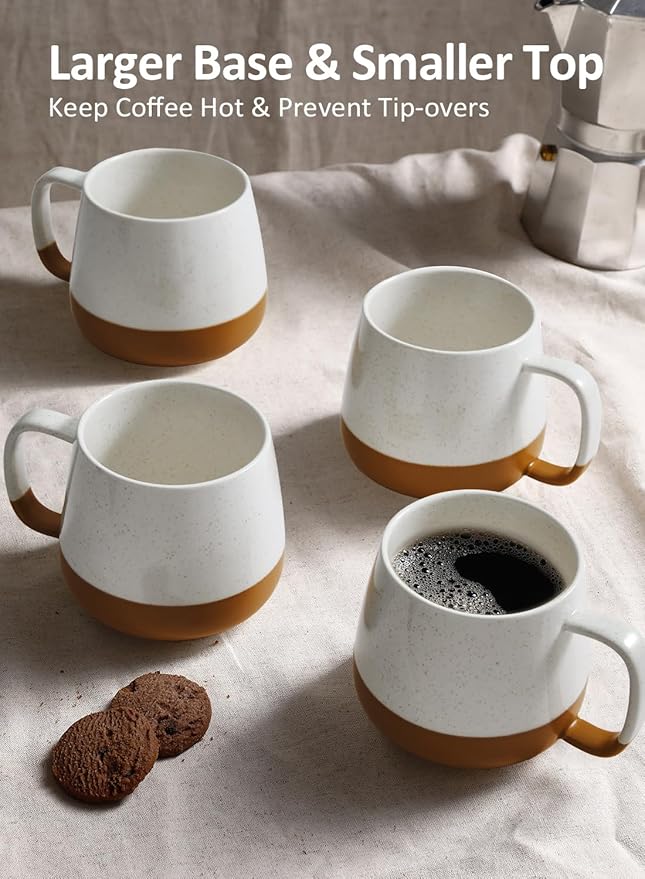 Teocera Ceramic Coffee Mug Set of 4-12 oz Coffee Mugs with Large Handles for Hot or Cold Drinks Like Latte, Cocoa, Tea or Juice - Smooth Ceramic, Dishwasher Safe, Beige