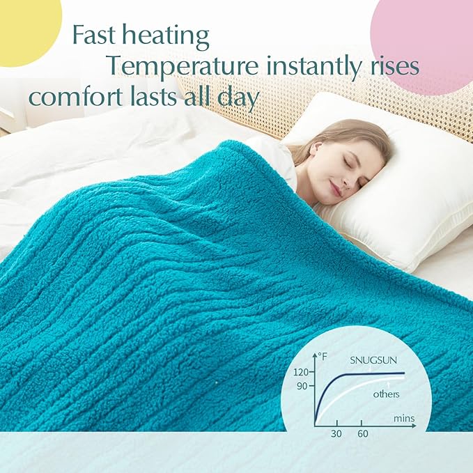 Heated Throw Blanket Double Sided Sherpa, Soft Heating Electric Blanket for Bed, Automatic Safety System, 6 Heating Levels & 4 Hours Auto-Off, 50"x60" Lake Green