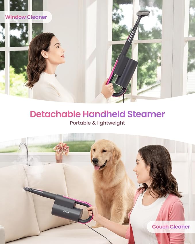 Schenley 19-in-1 Steam Mop Dual-Rod Design with Detachable Handheld Steamer for Walls, Grouts, Hard Floors, Tiles, includes Multi-purpose Accessories and Washable Microfiber Pads