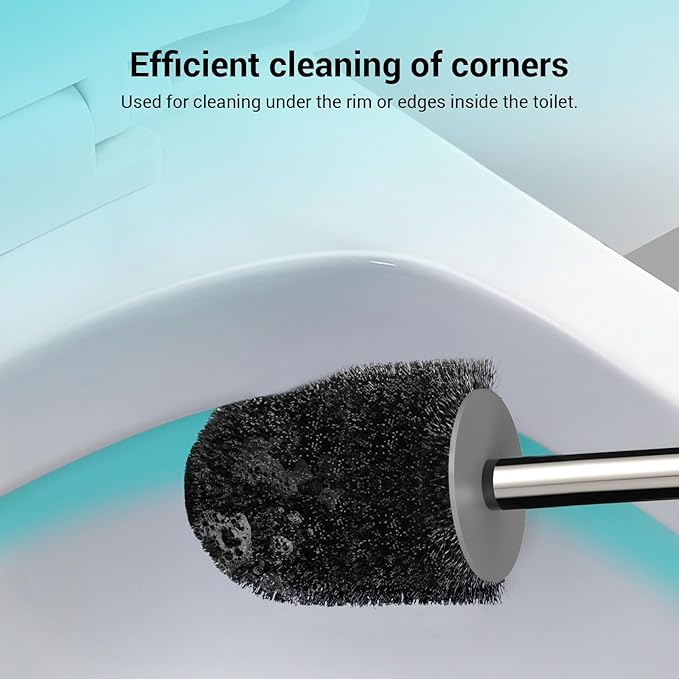 Toilet Brush and Holder, 3 Pack Compact Size Toilet Bowl Brush with Stainless Steel Handle, Small Size Plastic Holder Easy to Hide, Space Saving for Storage, Drip-Proof, Easy to Assemble Grey