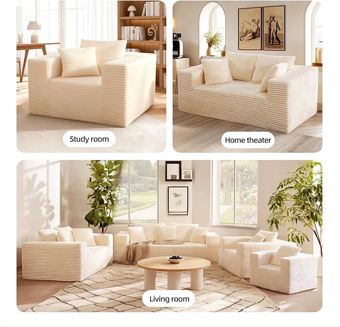 Single Sofa Foam Couch Sofa for Small Spaces, Giant Bean Bag Chair, Comfy Sofas with Removable Cover Furry Couch Pillows for Living Room, Bedroom, Apartment, Dorm, Office