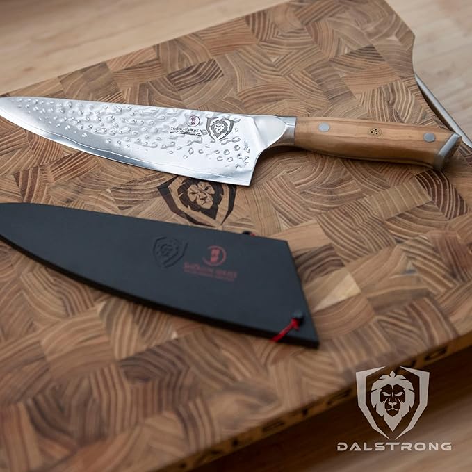 Dalstrong Chef Knife - 8 inch Blade - Shogun Series - Japanese AUS-10V Super Steel Kitchen Knife - Olive Wood Handle - Damascus - Razor Sharp Knife - Professional Full Tang Knives - Sheath Included