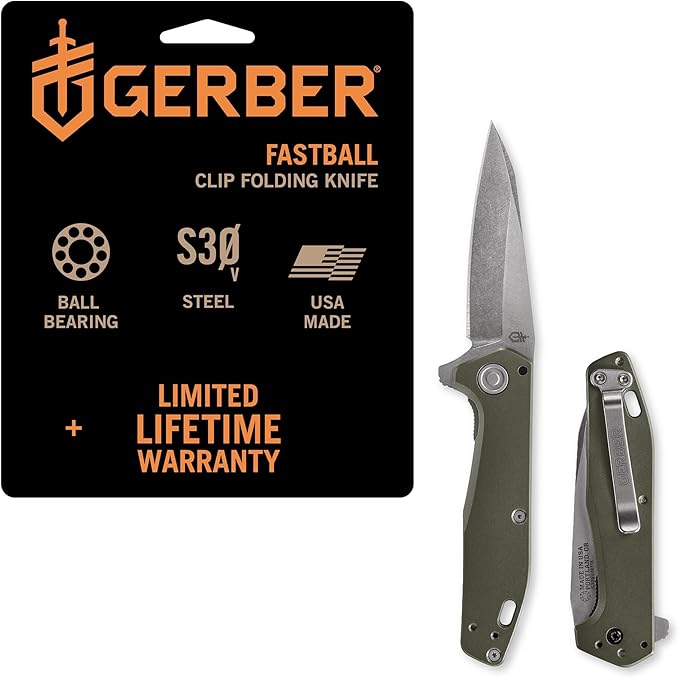 Gerber Gear Fastball - Slim, Lightweight Folding Knife with Lock Release - Pocket Knife with 3-Position Clip - EDC Gear - 3" - Made in USA - Flat Sage