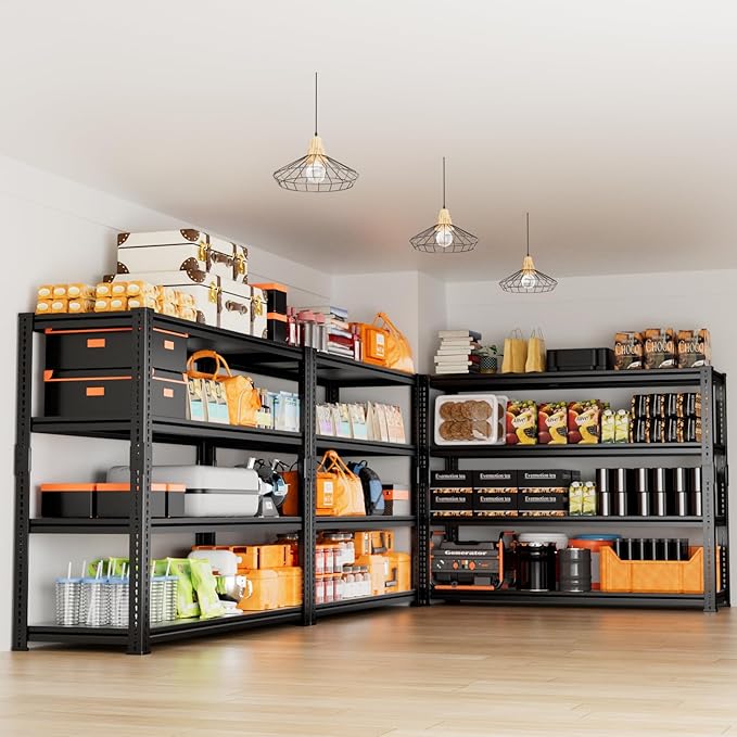 Storage Shelves Heavy Duty, 48"L x 18"W x 72"H Garage Storage Shelves Unit Loads 2960LBS, 4-tier Adjustable Metal Industrial Utility Shelf Rack for Kitchen, Laundry Room, Pantry, Warehouse, Basement