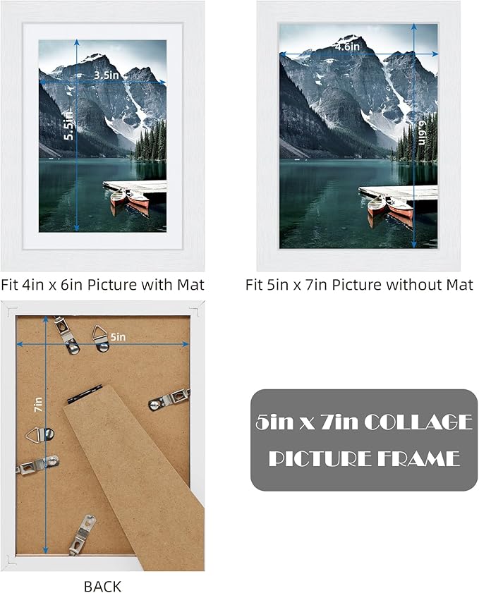 5x7 White Picture Frames set of 3, Made of Wooden and Glass Photo frame - Displays Picture 4x6 with Mat or 5 x 7 without Mat, Desktop & Wall Collage Frame set