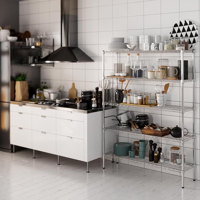 14" Deep x 48" Wide x 64" Height Wire Shelving Kit | 5-Tier | NSF Commercial Storage Rack Unit