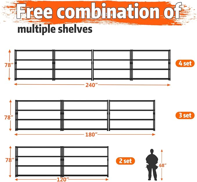 Storage Shelves Heavy Duty, 60" L x 24" W x 78" H Garage Storage Shelves Unit Loads 2960LBS, 4-Tier Adjustable Metal Industrial Utility Shelf Rack for Kitchen, Laundry Room, Warehouse, Basement