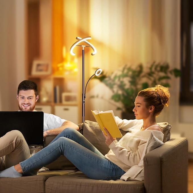 2-in-1 Brown LED Floor Lamp - 69" Dimmable Torchiere Standing Lamp with Remote Touch Control, 29W Bright Modern Floor Reading Lamp Pole Light for Living Room Bedroom Office Corner