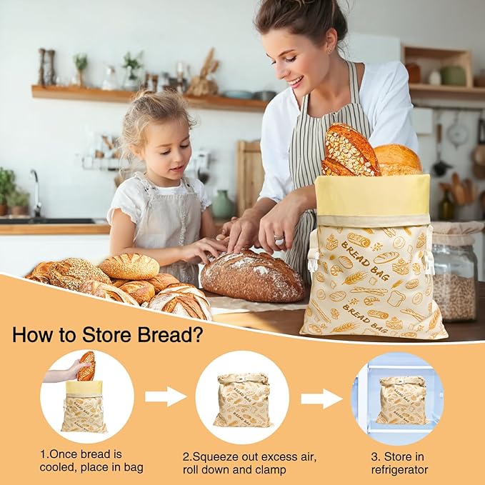 2 PCS Reusable Beeswax Bread Bags for Homemade Bread, Large Capacity Cotton Beeswax Bags, Keep Fresh, Refrigerable, Easy to Clean for Sourdough Storage Baking
