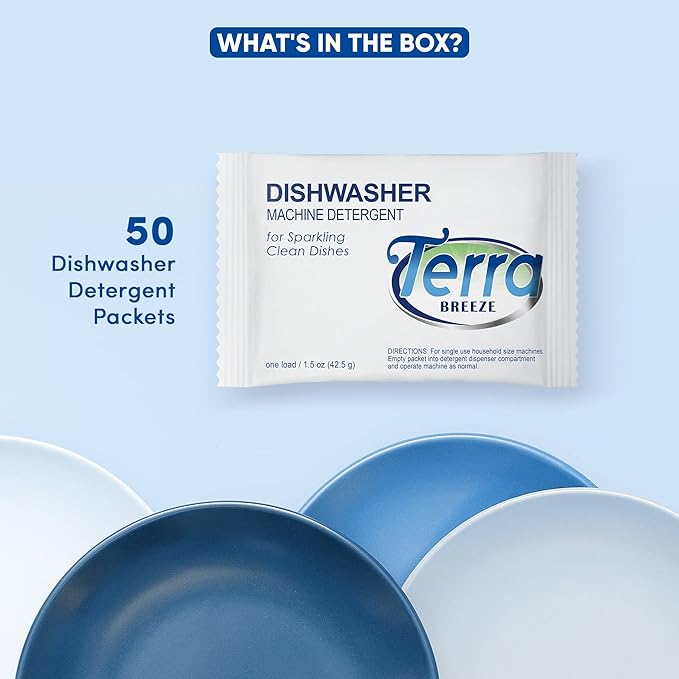 Terra Breeze Automatic Dishwasher Detergent Powder,1.5 oz. Individually Wrapped Packets (50 packs)