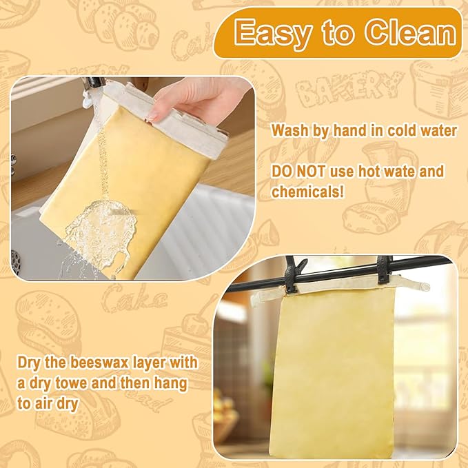 2 Pack Reusable Beeswax Bread Bag for Sourdough & Homemade Bread with Zipper– Beeswax Lined Bread Bags, Plastic-Free Sourdough Bread Storage, Autumn Pumpkin Design for Thanksgiving & Fall Baking