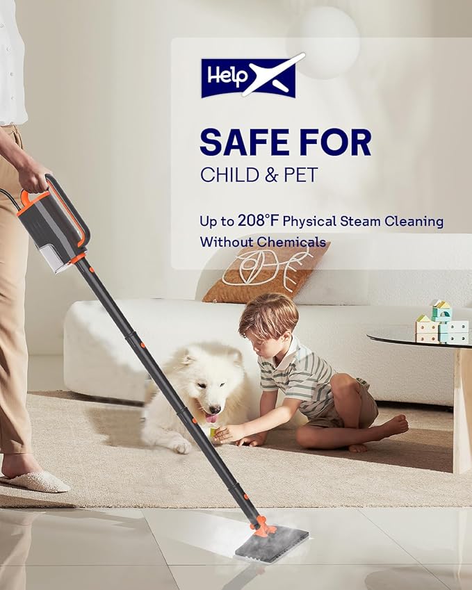 Steam Mop Cleaner with Detachable Handheld Steamer, 20 in 1 Steam Cleaner with Multiple Accessories, Detachable Water Tank, Microfiber Pads for Floor, Tiles, Carpet and Grout Cleaning (Grey)