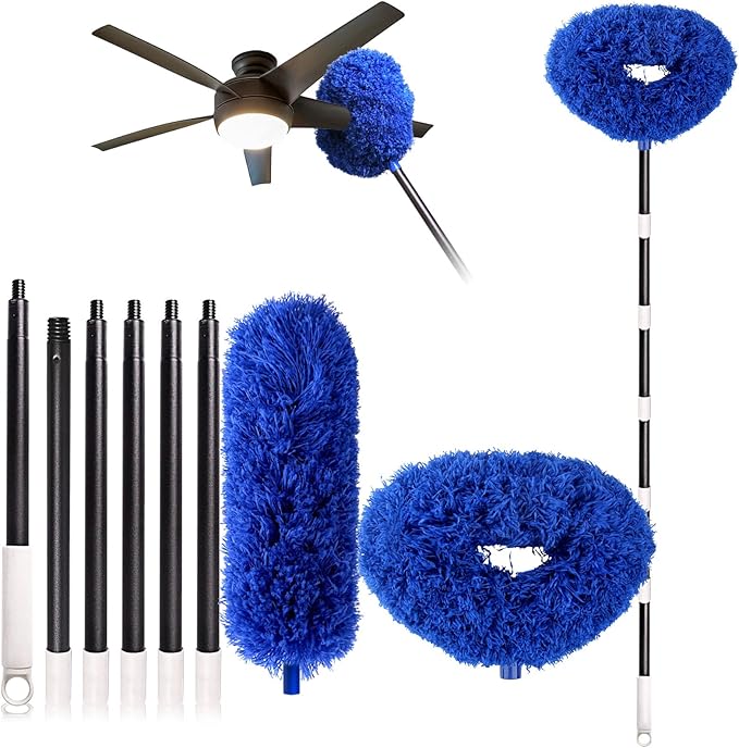 Ceiling Fan Cleaner Duster with Extra Long and Thick Extension Pole from 15 to 88 Inches,Adjustable and Removable Fan Blade Cleaner for High Ceiling, Wall Blinds Door Furniture Bookshelves