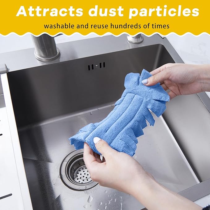 Zubebe 6 Pcs Duster Refill Reusable Fleece Duster Refills Feather Flat Dusters Multi Surface Washable Cleaning Pads Tools for Home, Blinds, Car, Pet, Furniture, Fans (SkyBlue,Yellow,White)