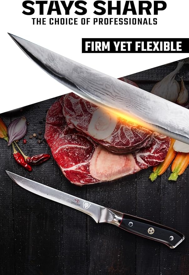 Dalstrong Boning Knife - 6 inch - Shogun Series ELITE - Damascus - AUS-10V Japanese Steel - Fillet Knife Gift - Carving, Boning, Trimming, Deboning - Black G10 Handle - Sheath Included