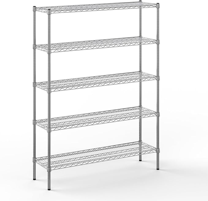 14" Deep x 48" Wide x 64" Height Wire Shelving Kit | 5-Tier | NSF Commercial Storage Rack Unit