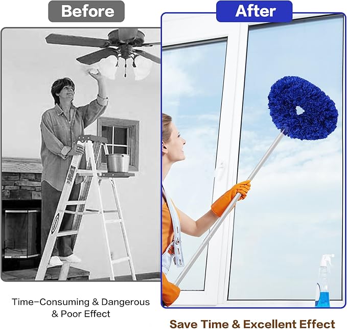 Ceiling Fan Cleaner Duster Reusable Microfiber Ceiling Fan Blade Cleaner Removable Duster with Extension Pole Adjusts 13 to 49.7 Inch for Cleaning Walls Furniture Door Window Top (Dark Blue)
