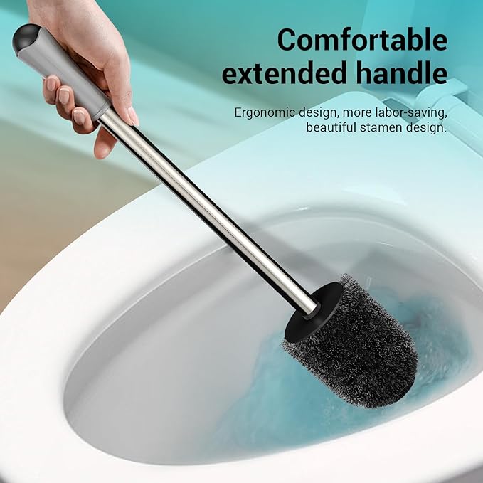 Toilet Brush and Holder, 3 Pack Compact Size Toilet Bowl Brush with Stainless Steel Handle, Small Size Plastic Holder Easy to Hide, Space Saving for Storage, Drip-Proof, Easy to Assemble Grey & Black