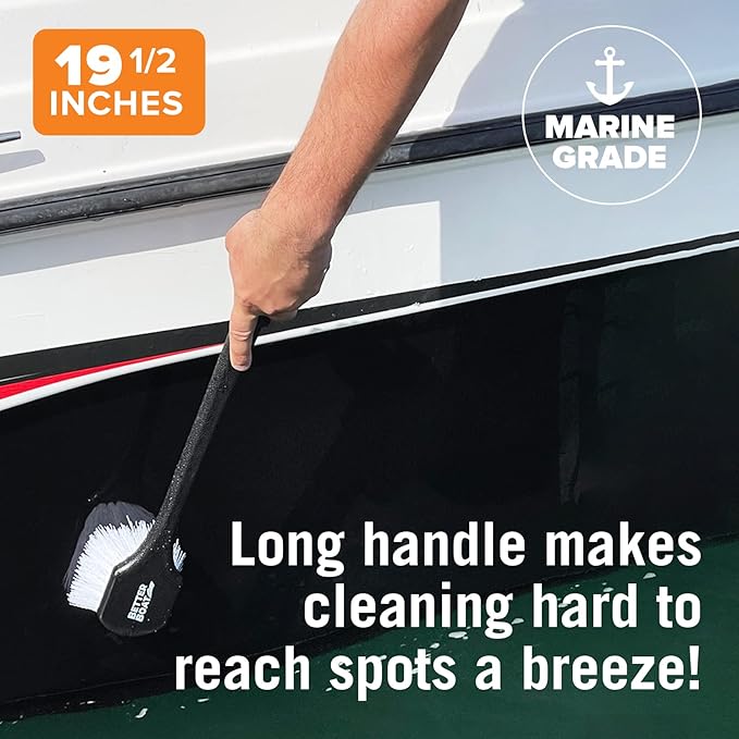 Stiff Hand Scrub Brush, Large Handle Heavy Duty Tire and Wheel Cleaning Tool, Outdoor Boat Scrubber with Handle, Carpet Cleaner, All-Purpose Cleaning Brush