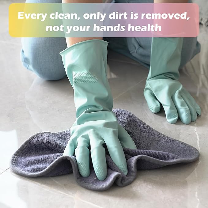 4 Pairs Rubber Kitchen Dishwashing Gloves - Colorful Reusable Household Cleaning Gloves Outdoor Chores for Women & Men (Large)