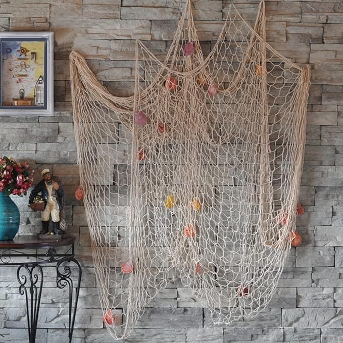 Nature Fish Net Wall Decoration, Ocean Themed Wall Hangings Fishing Net Party Decor for Pirate Party,Wedding,Photographing Decoration