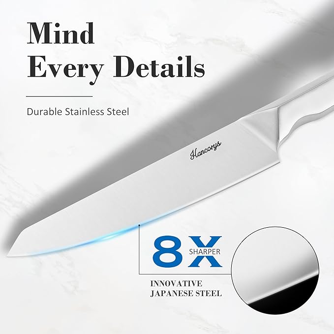 Knife Block Set, Japanese Stainless Steel Kitchen Knife Set with Built-in Sharpener, Sharp Knives with Non-slip Ergonomic Handle - Dishwasher Safe, Home Essential Gifts