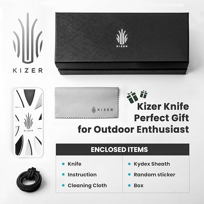 Kizer Scuttler Fixed Blade Knife with Sheath, 2.05 Inch D2 Steel Lightweight EDC Knife, D2 Handle Fixed Blade Hunting Knives, Small Survival Camping Knives, 1058A1