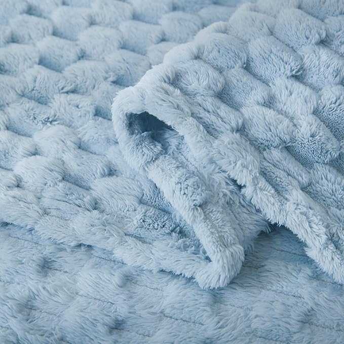 HOMRITAR Baby Blanket for Boys or Girls 3D Jacquard Fluffy Fuzzy Soft Warm Cozy Flannel Fleece Warm Blanket for Nursery, Stroller Toddler Bedding (30 x 40 Inch, Blue)