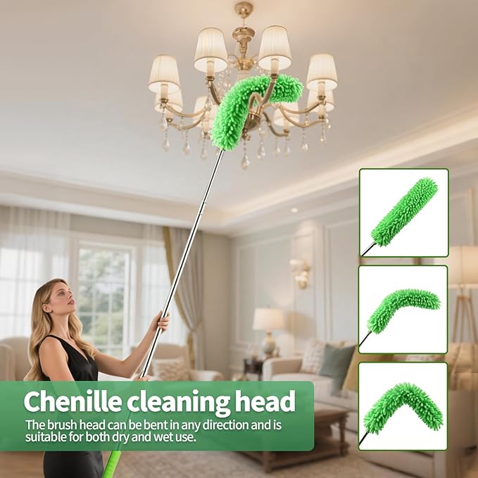 dusters for Cleaning extendable Long Handle,Webster Cobweb Duster with Extension Pole,Spider Web Remover Brush with Pole,Outdoor Web Cleaner Outside for use on Ceilings, cabinets, Walls, Light