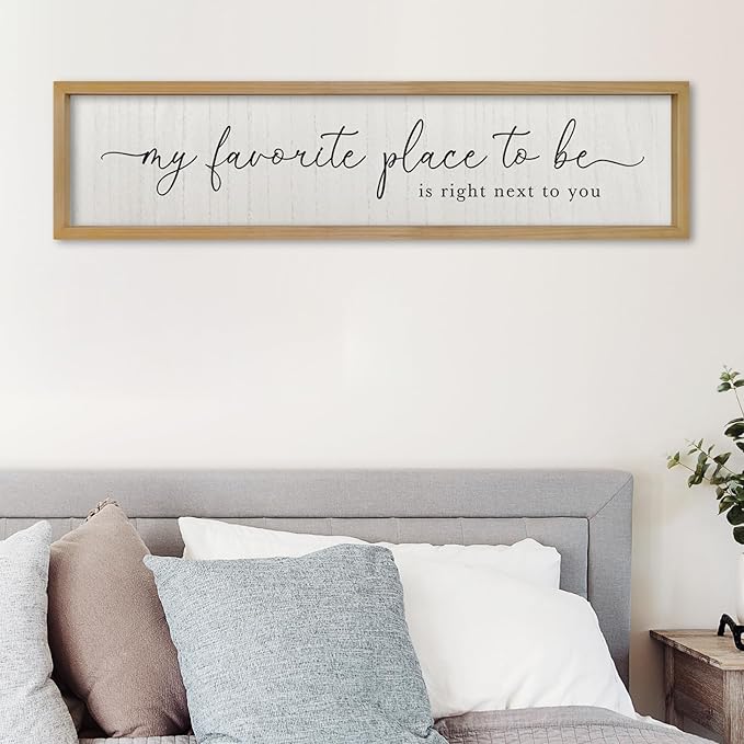 ZZJJHYWGQ Love Quotes Wall Decor My Favorite Place To Be Sign 32"×8" Couples Love Theme Plaque Modren Farmhouse Master Bedroom Above Over Bed Wood Framed Wall Art (Wood)