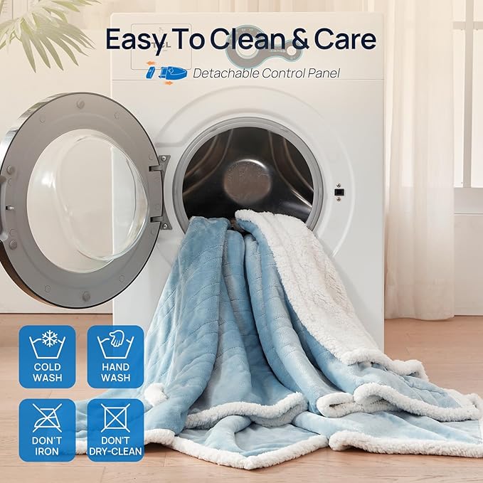 Westinghouse Electric Snuggle Throw Blankets with Foot Pocket, Wearable Heated Blanket with Sleeves, 6 Heating Levels & 2 to 10 Hours Heating Time Settings, 50 * 70"+18", Light Blue