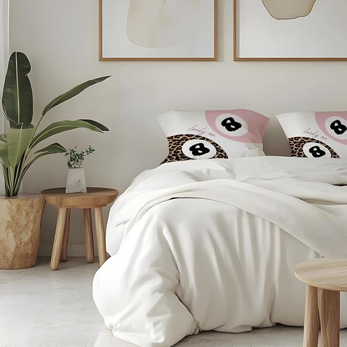 Preppy Pink Leopard Print Lucky 8 Ball Throw Pillow Covers 18x18, Cheetah Room Decor, Funky Y2K Leopard Print Decorative Pillow Covers for Girls Room Dorm Apartment