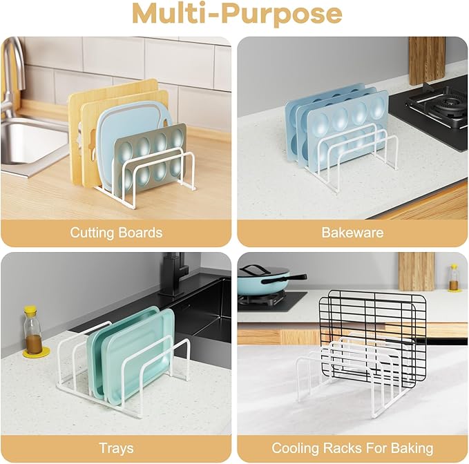 Cutting Board Organizer, 1Pcs Cutting Board Holder Rack Baking Cookie Pan Sheets Cooling Small Racks Storage Stand for Kitchen Cabinet Countertop Bakeware Storage Organizer Metal White