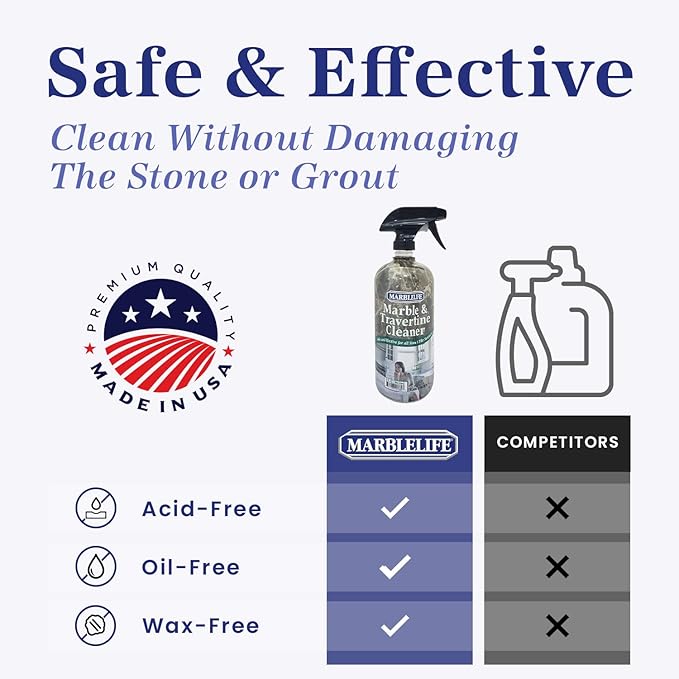 InterCare Marble and Travertine, Natural Stone & Terrazzo Liquid Cleaner, Shower & Tile Surface Care, Floor, Walls & Countertop Cleaner and Degreaser, 32 oz