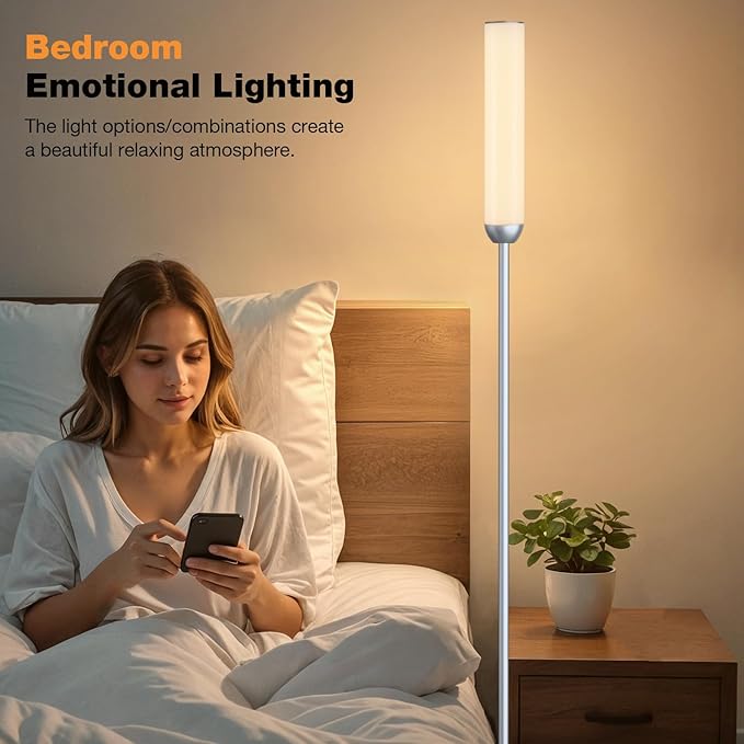 LED Floor Lamp with Remote Control, 65" Standing lamp with Stepless Adjustable 3000K-6500K Colors & 5%-100% Brightness, Foot Switch(Silver)