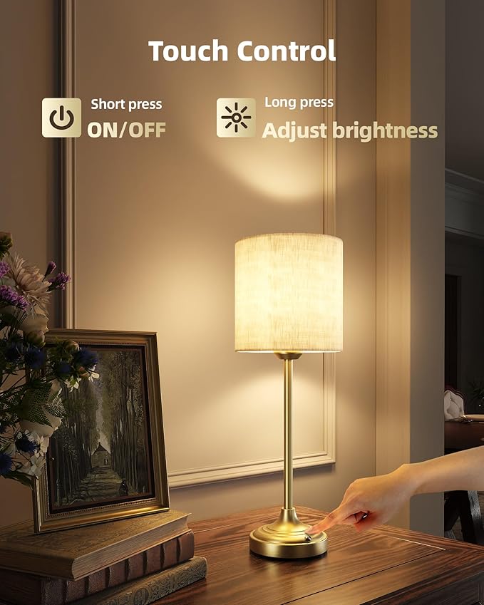Wireless Lamp, 2-Pack, 8000mAh, Dimmable, 2700K, Touch Control, Portable, Small, LED, Rechargeable Table, Rechargeable, Cordless, Desk Lamp, Kitchen Lamp, Fabric Shade, for Dining Room, Living Room