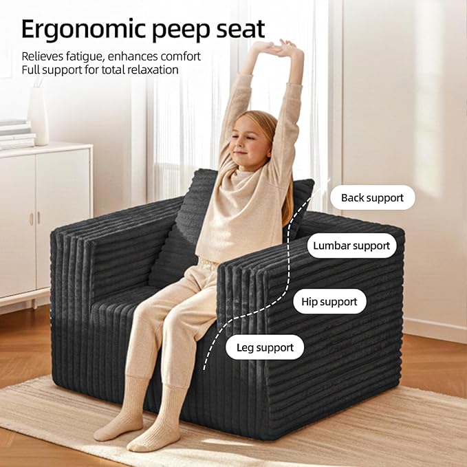 Single Cloud Sofa, Giant Bean Bag Chair with High Backrest & Wider Armrest, Foam Boneless Couch for Small Spaces, Comfy Furry Sofas with Pillows for Living Room, Bedroom, Apartment, Dorm, Office