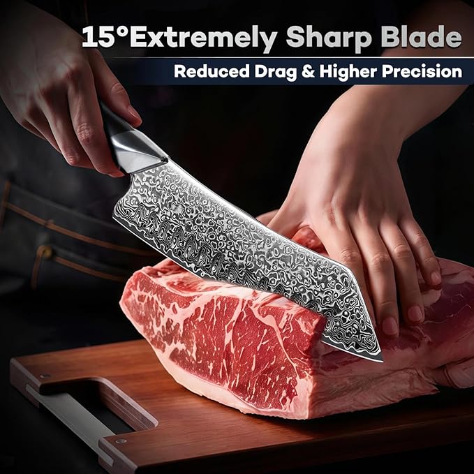 DRAGON RIOT Japanese Chef Knife, Damascus Santoku Knife with VG10 Steel Core, Ultra Sharp Handmade Kitchen Knives with Ergonomic Handle, Premium Gift Box for Mom and Dad