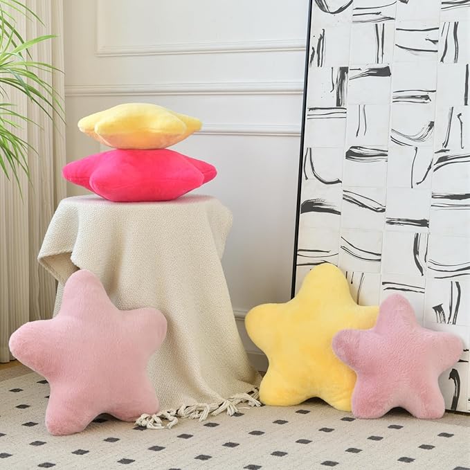 Xiashrk Star Pillow, Decorative Throw Pillows for Bed Couch, 19.6" Star Shaped Pillow Plush Floor Cushions Room Decor Pillow with Soft Faux Rabbit Fur for Sofa Bedroom Living Room