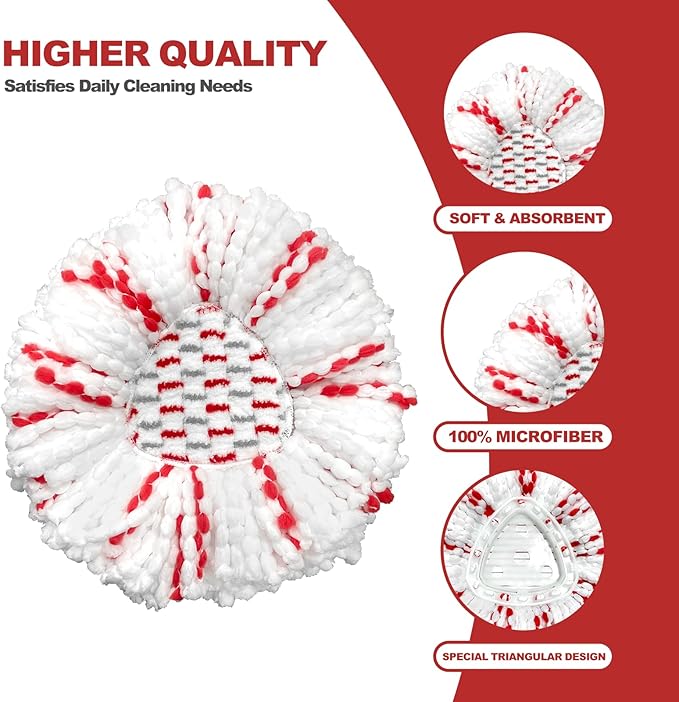 Spin Mop Replacement Head, 4 Pack 40% More Cleaning Power Mop Replace Head for O-Ceda Easy Wring 1-Tank System, Microfiber, Deep Cleaning, and Machine Washable, 0520