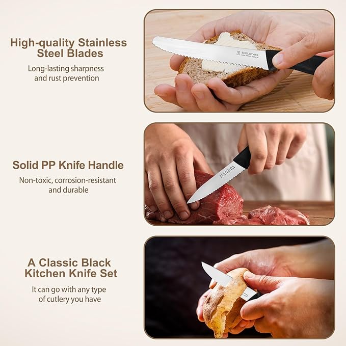 Paring Knife Set 6PCS, Ultra Sharp Kitchen Knives, Cutting & Peeling Knives, Kitchen Knives for Home Essentials, PP Plastic Handle-Black