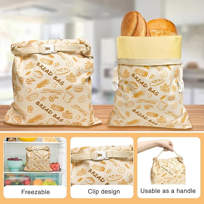 2 PCS Reusable Beeswax Bread Bags for Homemade Bread, Large Capacity Cotton Beeswax Bags, Keep Fresh, Refrigerable, Easy to Clean for Sourdough Storage Baking