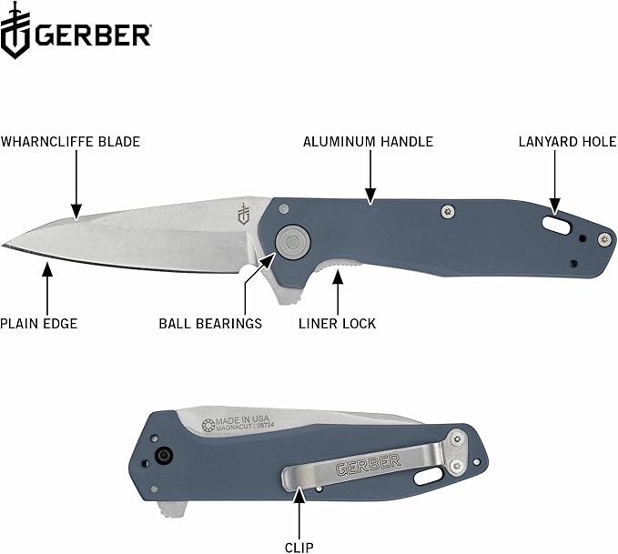 Gerber Gear Fastball (Magnacut) - Slim, Lightweight Folding Pocket Knife with Lock Release and 3-Position Clip - EDC Gear - Made in USA - Magnacut Blue