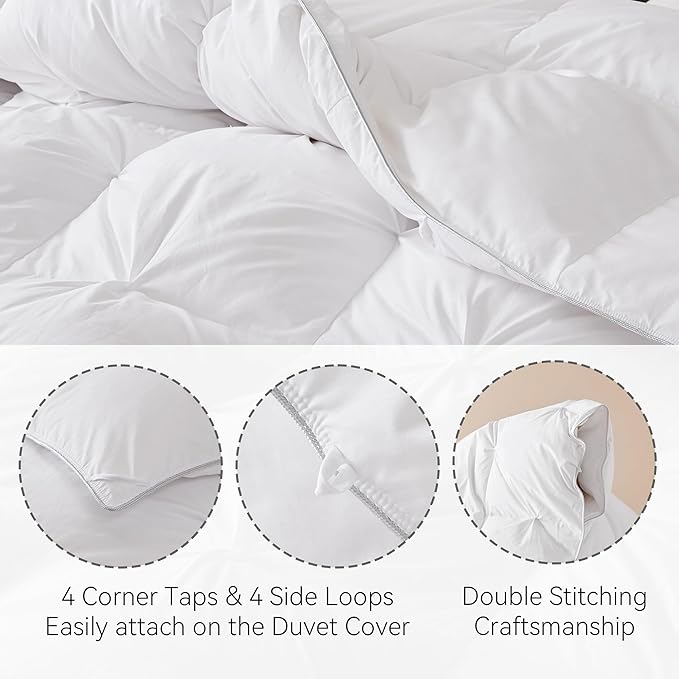 SNOWMAN Premium Down Comforter Queen Size, Luxurious All Season Duvet Insert with Cotton Blended Fabric, 37oz Fill Weight Pinch Pleat Design Hotel Bedding Comforter (White,90"x90")