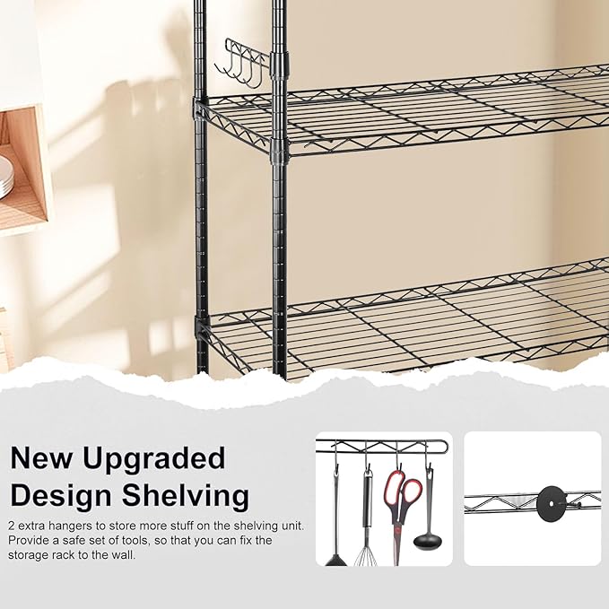 YNN Storage Shelves,2100Lbs 6 Tier Heavy Duty Metal Rolling Shelving Unit with Wheels & 8 Hooks, Adjustable Garage Wire Rack for Kitchen, Bathroom,Industrial,Pantry(36" W x 14" D x 72" H,Black)